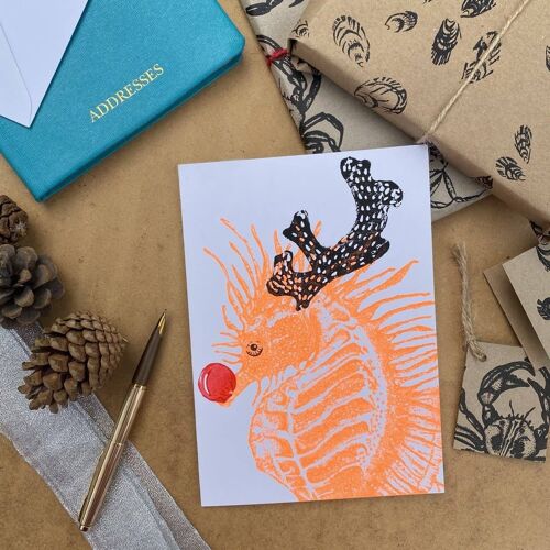 Shergar the Christmas Temp. Handprinted 100% Sustainable Christmas Card.