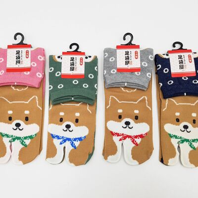Japanese Tabi Socks in Cotton and Shiba Inu Kawaii Pattern Made in Japan Size Fr 34 - 40