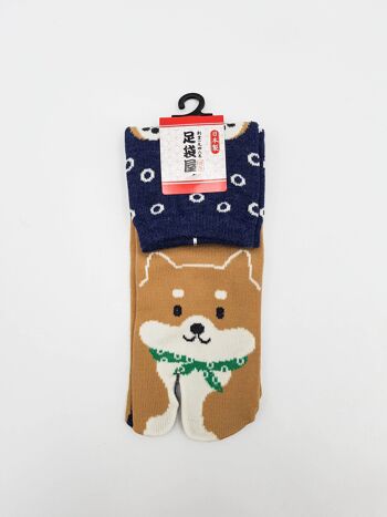 Chaussettes Japonaises Tabi en Coton et Motif Shiba Inu Kawaii Made in Japan Taille Fr 34 - 40 5