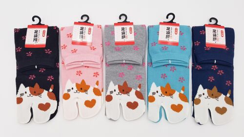 Chaussettes Japonaises Tabi en Coton et Motif Neko Chat Made in Japan Taille Fr 34 - 40
