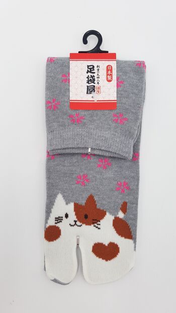 Chaussettes Japonaises Tabi en Coton et Motif Neko Chat Made in Japan Taille Fr 34 - 40 6