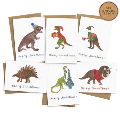 Biglietti di Natale con dinosauri - Set di 6