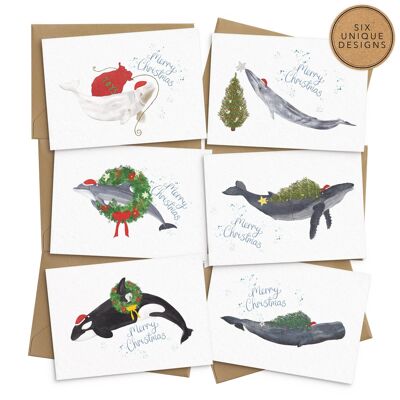 Weihnachtskarten mit Walen und Delfinen – 6er-Set