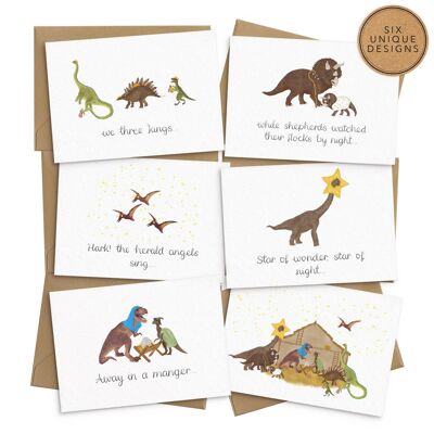 Cartes de Noël Nativité Dinosaure - Lot de 6