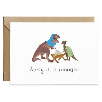 Away In A Manger Dinosaur Nativity Christmas Card