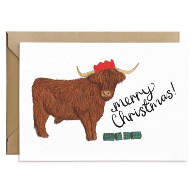 Tarjeta de Navidad de la Vaca de las Tierras Altas