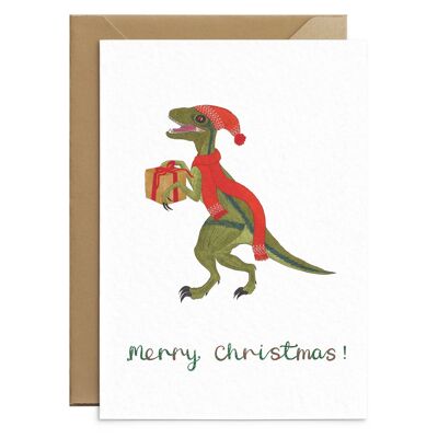 Carte de Noël de dinosaure Velociraptor