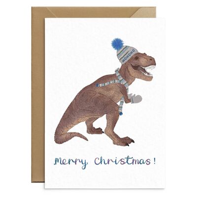 Biglietto natalizio con dinosauro T-rex