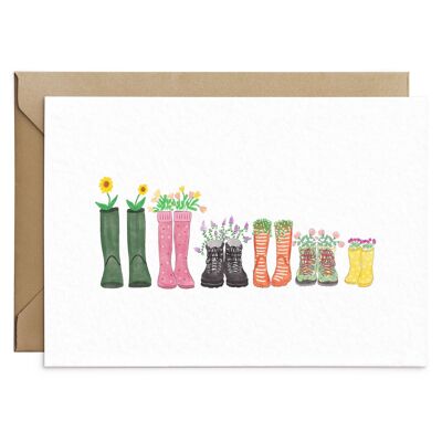 Floral Welly Boots Family Card