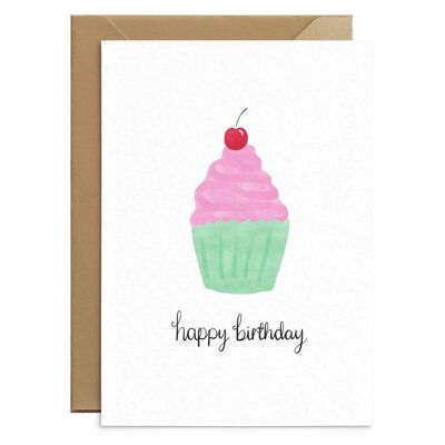 Carte d'anniversaire Cupcake aux cerises