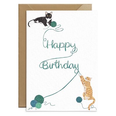 Tarjeta de feliz cumpleaños gato