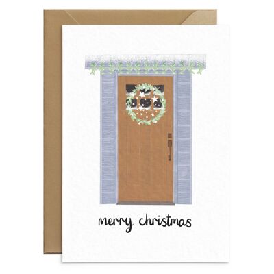 Cartolina di Natale della porta di casa