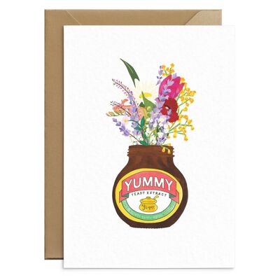 Yummy Yeast Extract Jar & Flowers Card