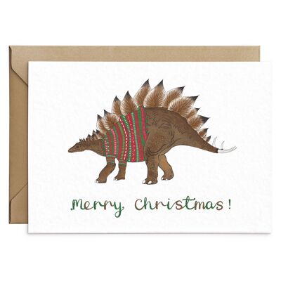 Tarjeta de Navidad de dinosaurio estegosaurio