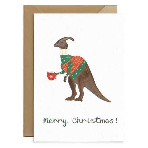 Parasauropholus Dinosaur Christmas Card