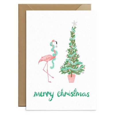 Cartolina di Natale con fenicottero carino