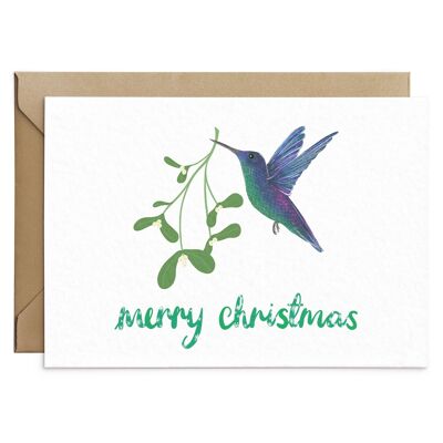 Cartolina di Natale con colibrì carino