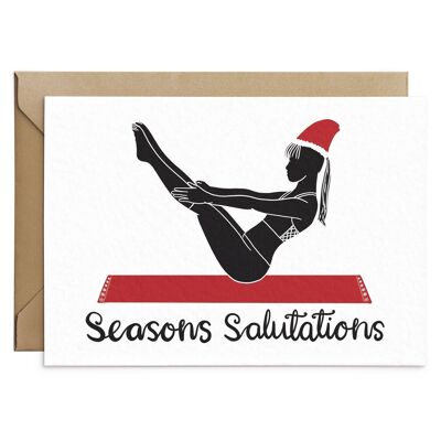 Postura de barco de tarjeta de Navidad de yoga
