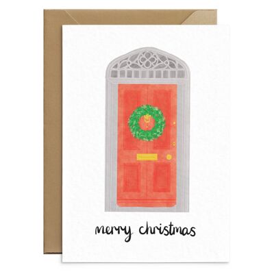 Cartolina di Natale festiva della porta d'ingresso