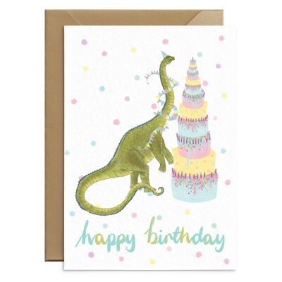 Diplodocus lindo dinosaurio tarjeta de cumpleaños