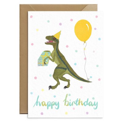 Tarjeta de cumpleaños de dinosaurio lindo Velociraptor