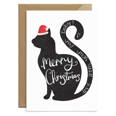Carta di buon Natale con gatto in pelliccia