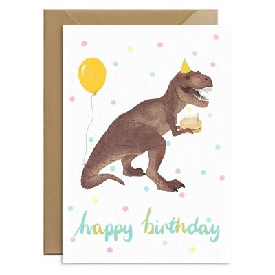 Biglietto di auguri di compleanno con dinosauro carino T-Rex