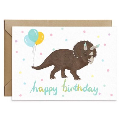 Carte d'anniversaire mignonne de dinosaure de Triceratops