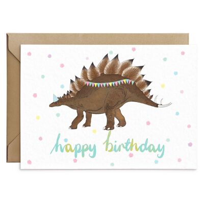 Tarjeta de cumpleaños de dinosaurio lindo estegosaurio
