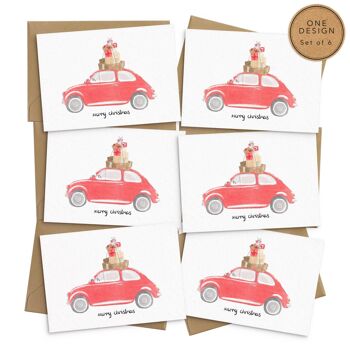 Cartes de Noël Voiture Rouge - Lot de 6