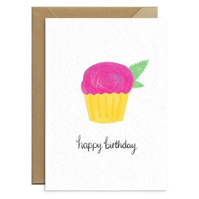 Biglietto di auguri di compleanno con cupcake rosa