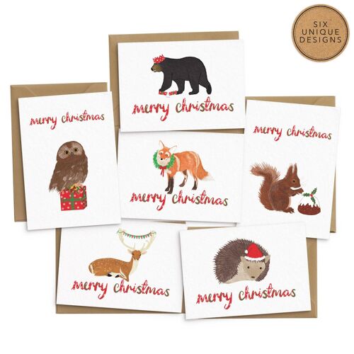 Cute Animal Christmas Cards - Set of 6