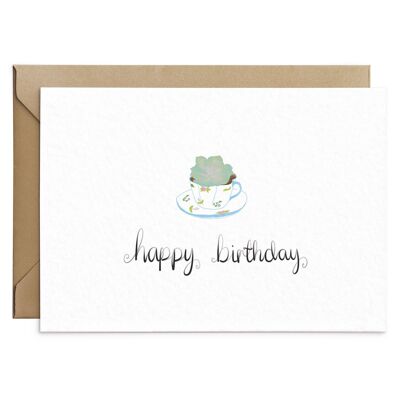 Succulent Tea Cup Planter Birthday Card