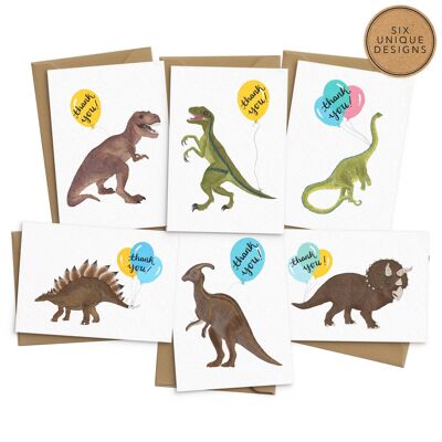 Lindas tarjetas de agradecimiento con dinosaurios - Juego de 6