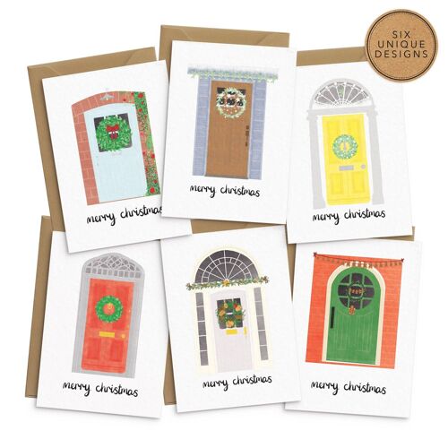 Colourful Christmas Doors Cards - Set of 6