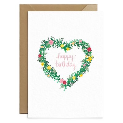 Floral Heart Birthday Pink Card