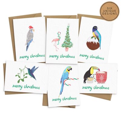 Cartes de Noël Party Birds - Lot de 6