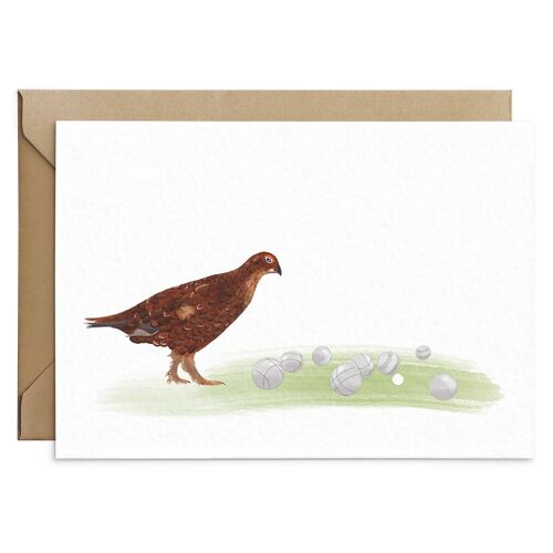 Grouse Playing Boules Game Bird Card