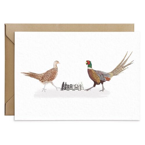 Pheasants Playing Chess Game Bird Card