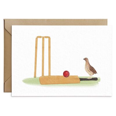 Codorniz jugando cricket juego pájaro tarjeta