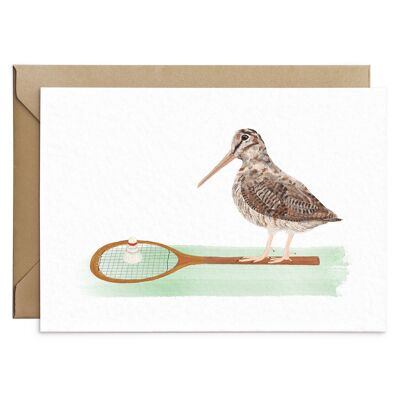 Woodcock Playing Badminton Game Bird Card