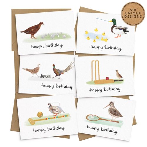 Game Birds Birthday Cards - Set of 6