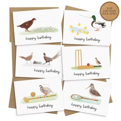 Juego de tarjetas de cumpleaños de pájaros - Juego de 6