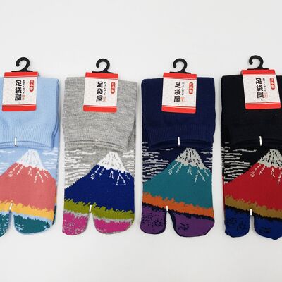 Japanische Tabi-Socken aus Baumwolle und Fuji-Muster, hergestellt in Japan, Größe Fr 34–40