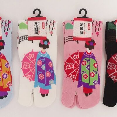 Japanische Tabi-Socken aus Baumwolle und Maiko-Geisha-Kyoto-Muster Hergestellt in Japan, Größe Fr 34–40