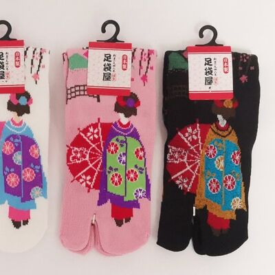 Chaussettes Japonaises Tabi en Coton et Motif Maiko Geisha Kyoto Made in Japan Taille Fr 34 - 40