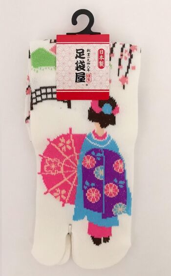Chaussettes Japonaises Tabi en Coton et Motif Maiko Geisha Kyoto Made in Japan Taille Fr 34 - 40 4