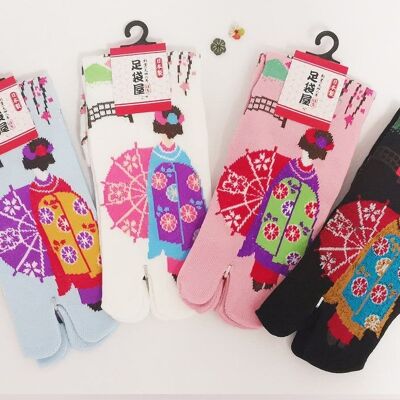 Calcetines Tabi Japoneses en Algodón y Estampado Maiko Geisha Kyoto Hecho en Japón Talla Fr 34 - 40