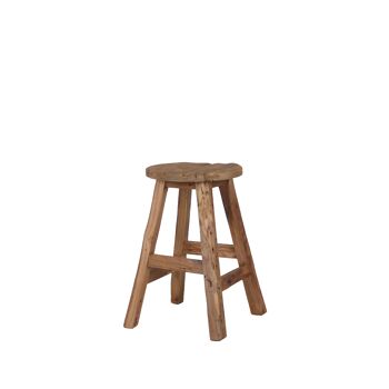 Tabouret vintage rond - 4 pieds - en teck recyclé - hauteur 50 cm 1