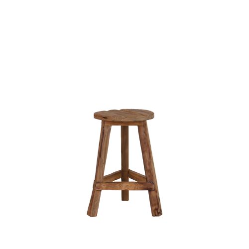 Vintage stool round  - 3 legs - made from recylced teak - height 50 cm